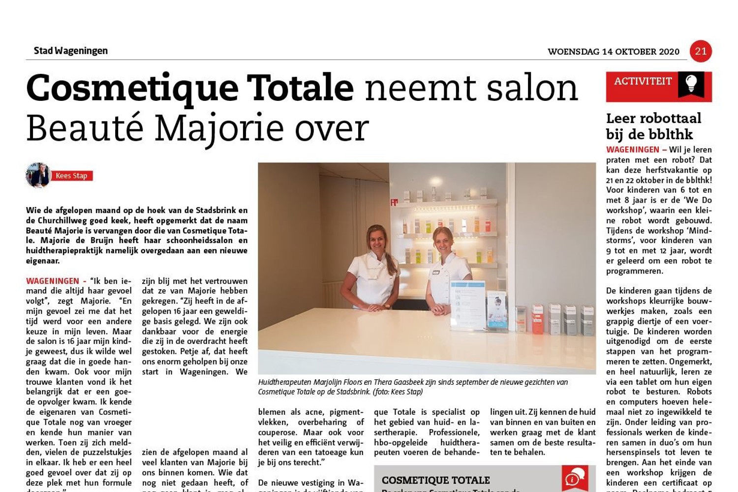 Stad Wageningen Artikel Cosmetique Totale
